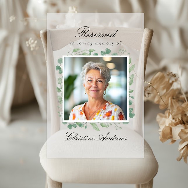 Señal Acrílica Reserved Seat - Eucalyptus Memorial Wedding Photo (Reserved Seat - Eucalyptus Memorial Wedding Photo Acrylic Sign)