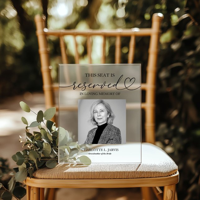 Señal Acrílica Reserved Seat Memorial Wedding Photo Sign Plaque (Subido por el creador)