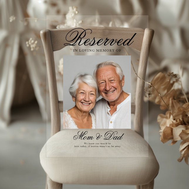 Señal Acrílica Reserved Seat - Photo Memorial Wedding Photo (Reserved Seat - Photo Memorial Wedding Photo Acrylic Sign)