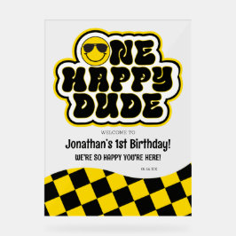 Señal Acrílica Resto Amarillo Negro Un Feliz Aniversario Bienveni