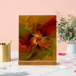 Señal Acrílica Resumen Naranja rojo Brown Flor de arte fractal ve