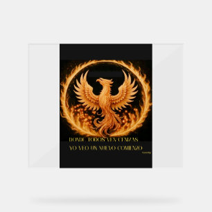 Señal Acrílica Retrato de Ave Fenix y Frase Motivadora