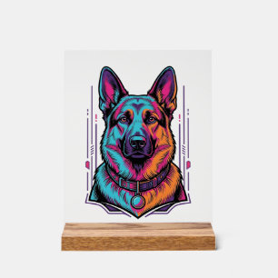 Señal Acrílica Retrato de perro neon grabado vintage Gráfico_1