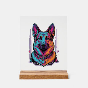 Señal Acrílica Retrato de perro neon grabado vintage Gráfico_1