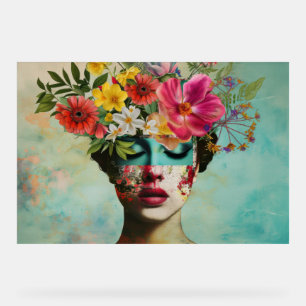Señal Acrílica Retrato Floral Vintage