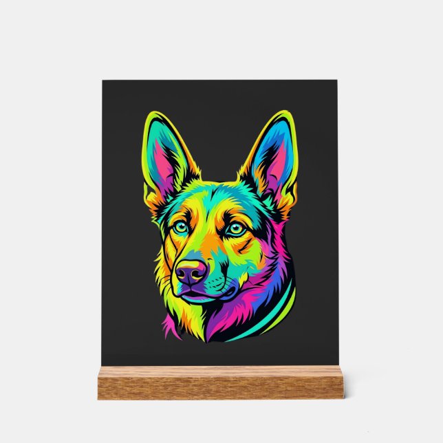 Señal Acrílica Retrato vectorial colorido de perro neon (Anverso)