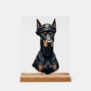 Señal Acrílica Retrato vintage de perro policía Doberman en blanc