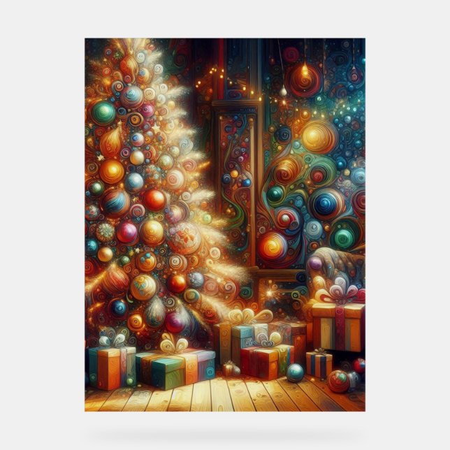 Señal Acrílica Retro Christmas Tree With Presents Underneath Wall (Anverso)