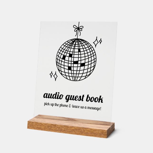 Señal Acrílica Retro Disco Ball Audio Guest Book (Ángulo)
