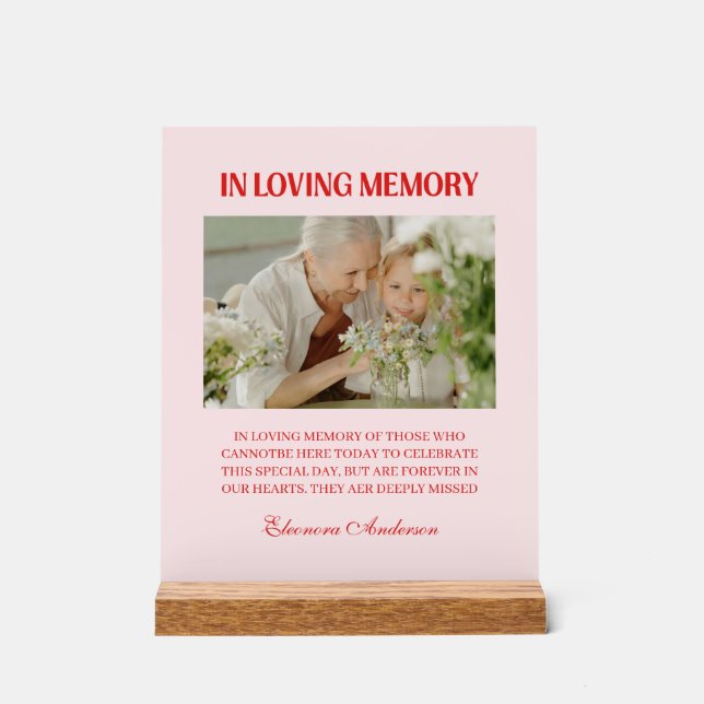Señal Acrílica Retro In Loving Memory Photo Wedding Red Pink (Anverso)