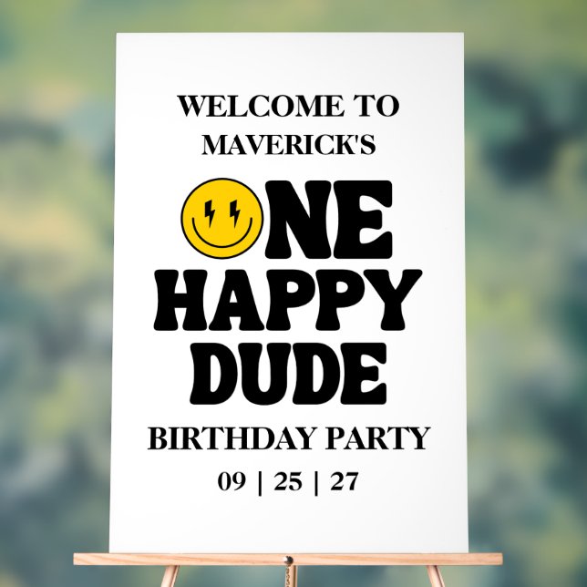 Señal Acrílica Retro One Happy Dude Smile Face Boy 1st Birthday (Neutral )