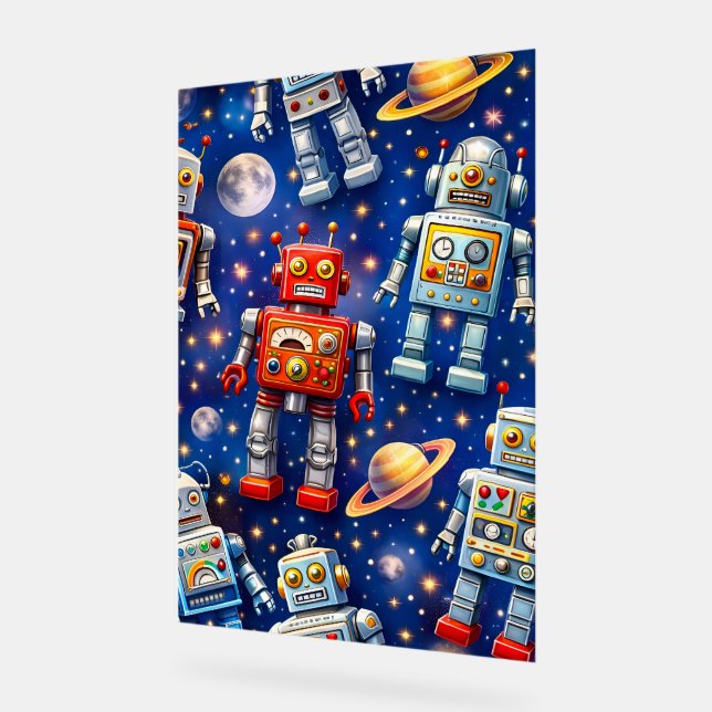 Señal Acrílica Retro space robots Galactic voyage fine art poster (Ángulo)