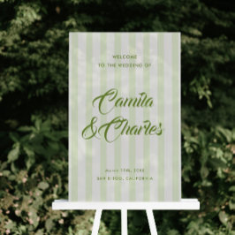 Señal Acrílica Retro Striped White and Green Wedding Welcome