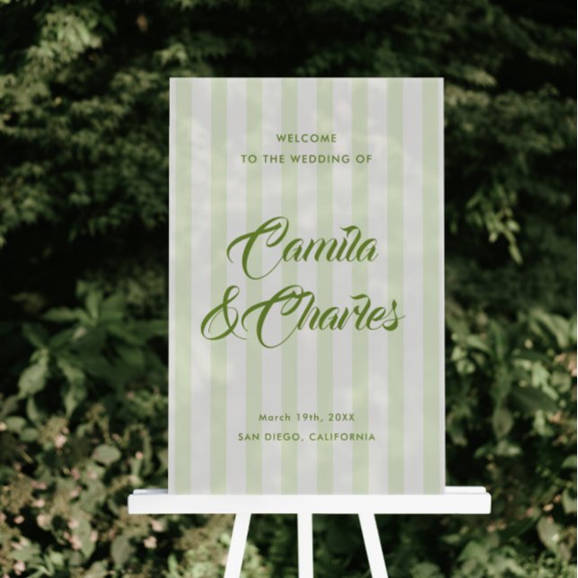 Señal Acrílica Retro Striped White and Green Wedding Welcome  (Subido por el creador)