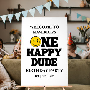 Señal Acrílica Retro Uno Chico Feliz Sonriendo Cara Cumpleaños Nú