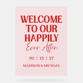 Señal Acrílica Retro Valentine Welcome Wedding Red Pink