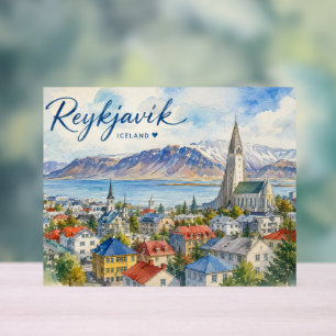 Señal Acrílica Reykjavik Islandia acuarela de recuerdo