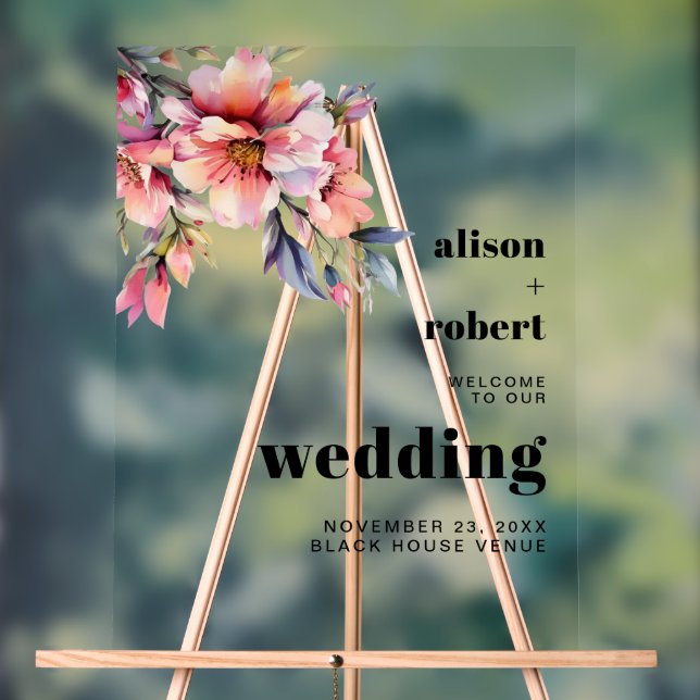 Señal Acrílica Rhododendron branch with flowers wedding WELCOME A (Neutral )