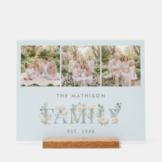 Señal Acrílica Romantic Dusty Blue Floral Family Monogram MH26