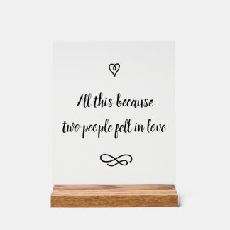 Señal Acrílica Romantic Love Story Wedding Calligraphy Keepsake