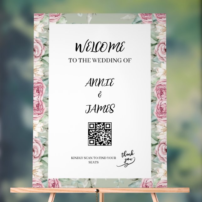 Señal Acrílica Romantic QR code Wedding seating welcome sign (Neutral )