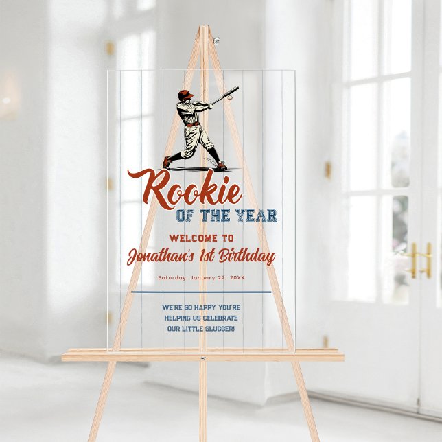 Señal Acrílica Rookie of the Year Baseball 1st Birthday Welcome (Rookie-of-the-Year-Baseball-1st-Birthday-Welcome-Acrylic-Sign)
