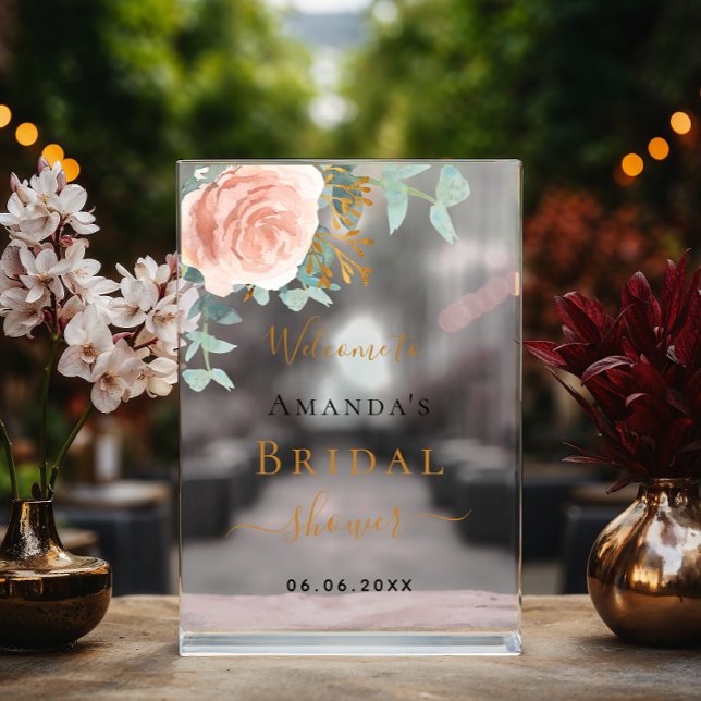 Señal Acrílica Rosa de oro floral eucalipto Noche Ducha bienvenid (Subido por el creador)