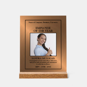 Señal Acrílica Rosa Dorado/Foto Personalizada - Premio al Emplead