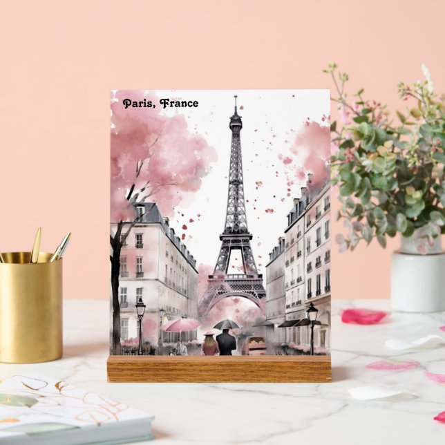 Señal Acrílica Rosa elegante París Francia Romántica Torre Eiffel (Boda)