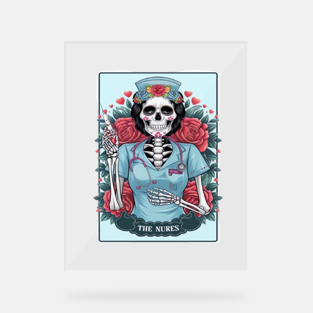 Señal Acrílica Rosa floral Skeleton Enfermera Tarot Card Hallowee (Anverso)