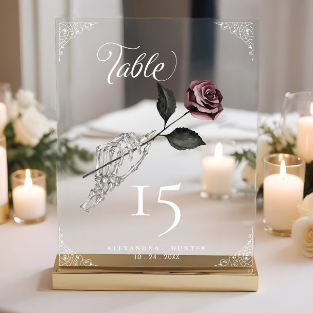 Señal Acrílica Rosa Halloween Boda gótica de la mano de Love Skel (Love Skeleton Hand Rose Halloween Gothic Wedding T Acrylic Sign)
