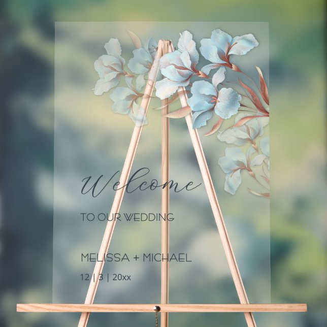Señal Acrílica Rosas Azules de Oro Floreadas Transparentes (Neutral )
