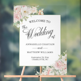 Señal Acrílica Rosas de bienvenida de boda de suave elegancia