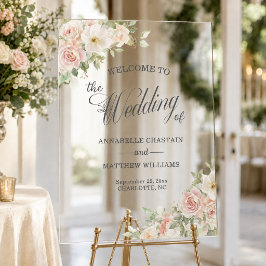 Señal Acrílica Rosas de bienvenida de boda de suave elegancia