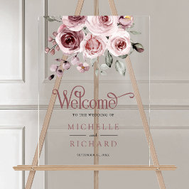Señal Acrílica Rosas Dusty Pink Bienvenida Boda