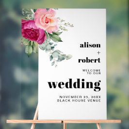 Señal Acrílica Rosas rosas rosas rosas eucalipto boda BIENVENIDA