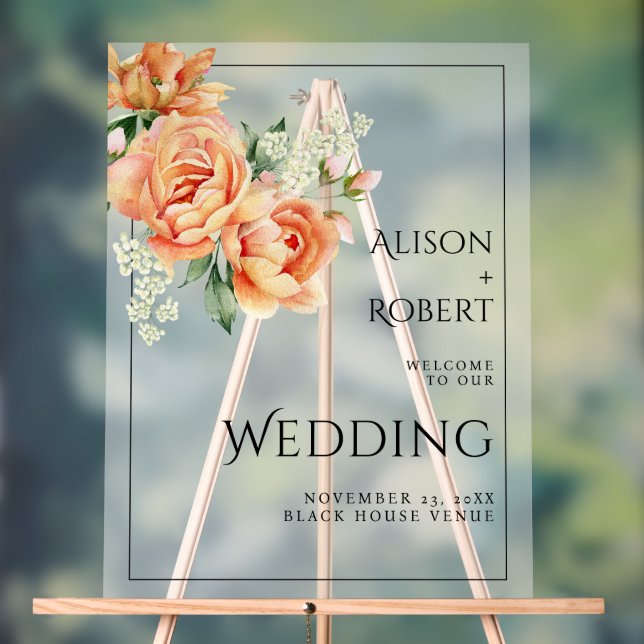 Señal Acrílica Rosas y peonías de boda helado WELCOME (Neutral )