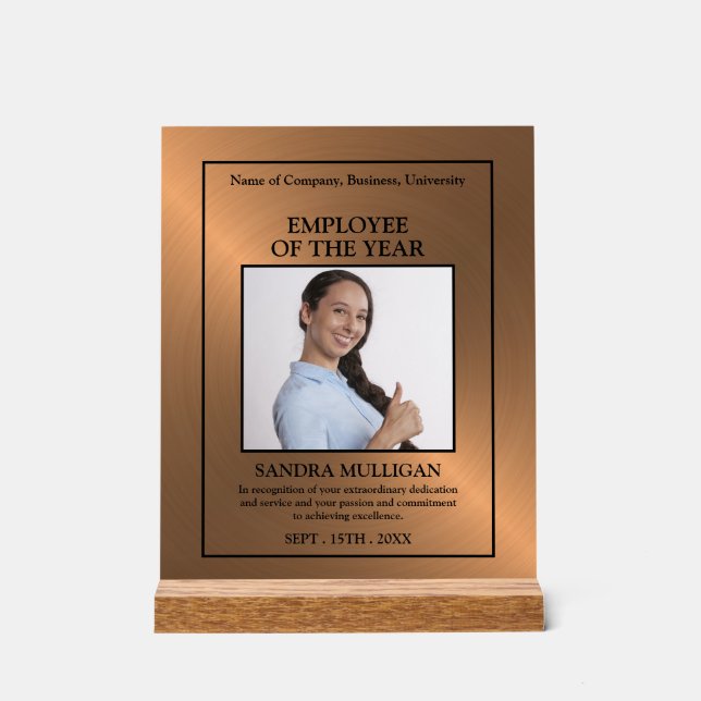 Señal Acrílica Rose Gold/Personalised Photo - Employee Award (Anverso)