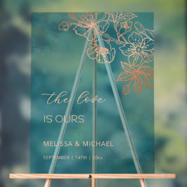Señal Acrílica Rose Gold Teal Transparent Wedding