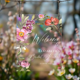 Señal Acrílica Rosey Floral Bridal Shower Bienvenida Rótulo Acríl