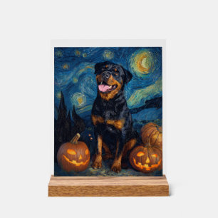 Señal Acrílica Rottweiler Perro Lindo Halloween Jack O Lantern Ca