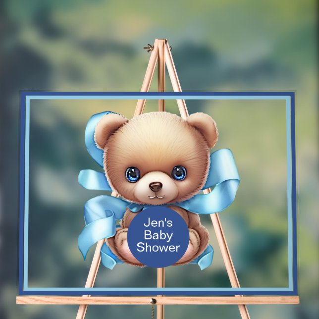 Señal Acrílica Rótulo acrílico de Baby Shower azul Teddy Bear (Neutral )