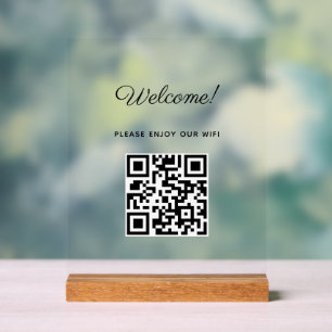 Señal Acrílica Rótulo acrílico de bienvenida WIFI con código QR
