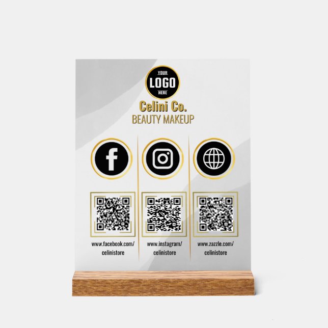 Señal Acrílica Rótulo acrílico de código QR de medios sociales -  (Anverso)