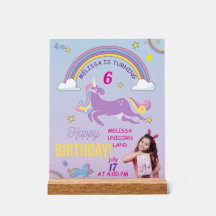 Rótulo acrílico de cumpleaños de Unicornio - Nombr
