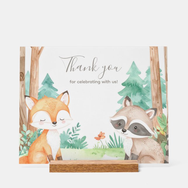 Señal Acrílica Rótulo acrílico de Cute Woodland Baby Shower (Anverso)