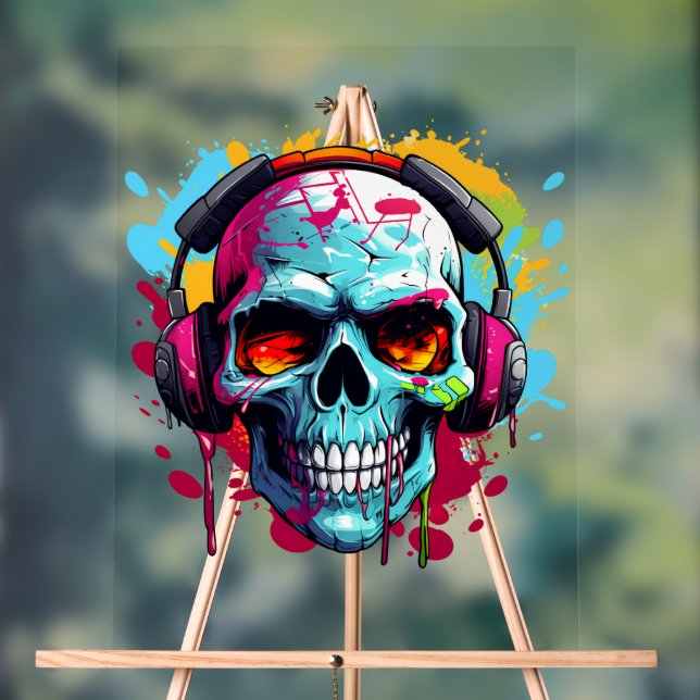 Señal Acrílica Rótulo acrílico de DJ POP ART SKULL (Neutral )
