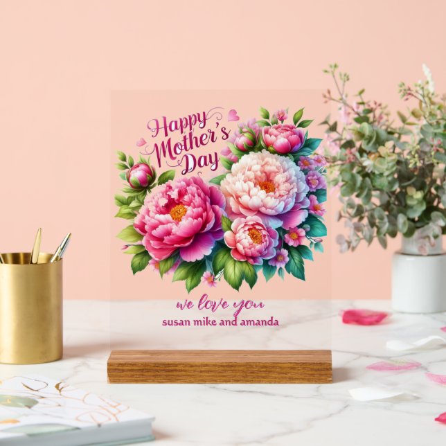 Señal Acrílica Rótulo acrílico de la Peonía Personalizada del Día (Boda)