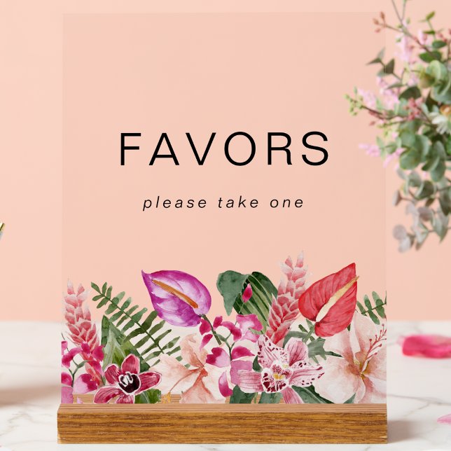 Señal Acrílica Rótulo acrílico de los favoritos florales tropical (Tropical Floral Favors Acrylic Sign by Painted Paperie
)