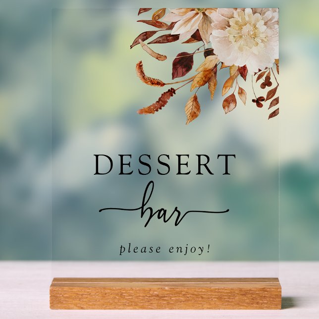 Señal Acrílica Rótulo acrílico del bar del postre (Rustic Autumn Botanical Wedding Dessert Bar Acrylic Sign by Painted Paperie
)